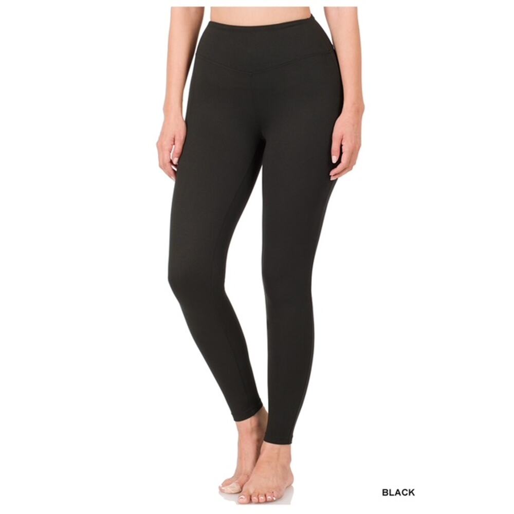 Zenana - Brushed DTY Microfiber Wide Waistband Leggings - Large